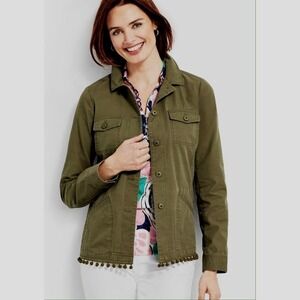 Talbots Army Green Pom Twill Utility Jacket Size Medium Classic Irish Moss Green